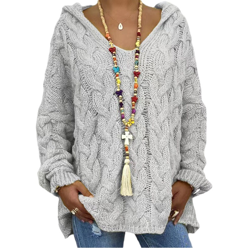 New Autumn and Winter Women's Solid Color Hooded Sweater European and American Style Hot Style