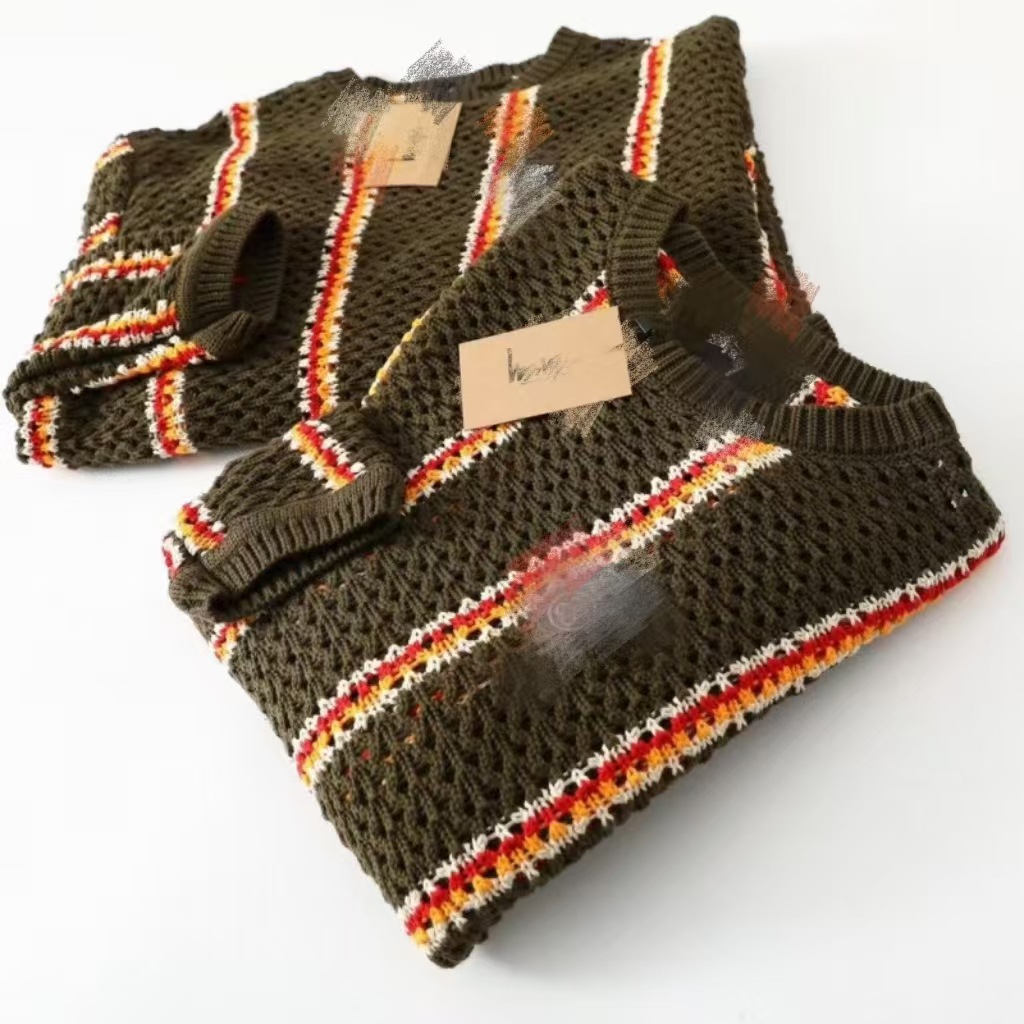 High Version Co-Branded Ss24 Logo Stripesd Cut Out Trendy Brand Knitted Contrast Round Neck Sweater