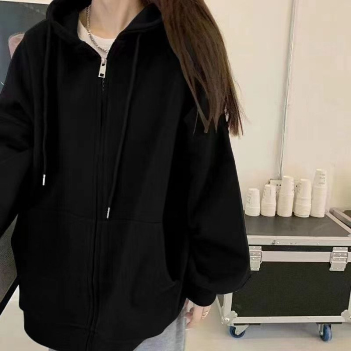 Picture of Cross-border Foreign Trade Age-reducing Sweater Jacket Design Sense Niche Autumn New Hooded American Zipper Cardigan Jacket Tide