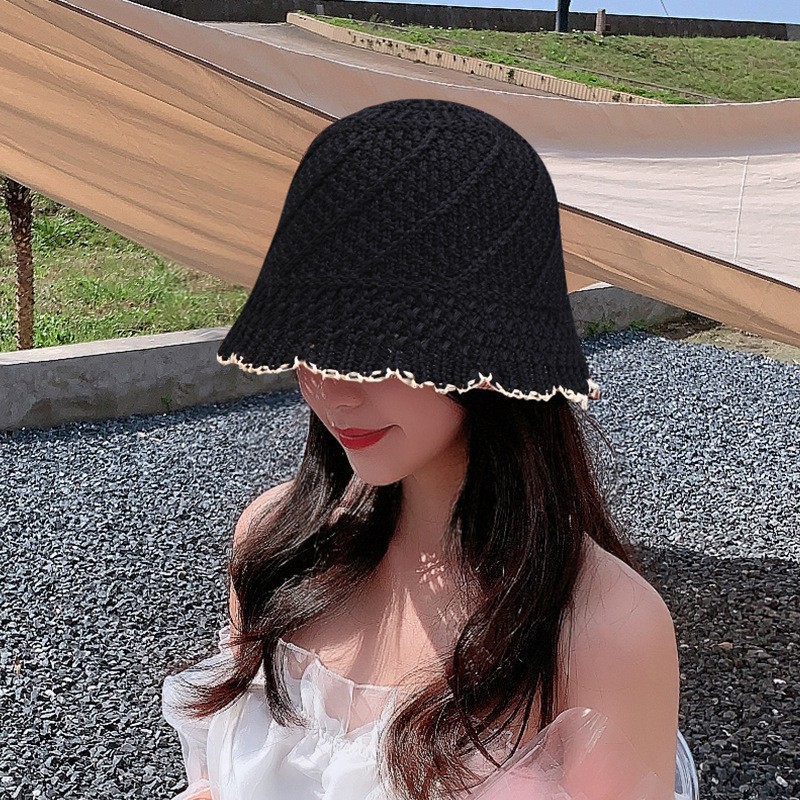 Fisherman Hat Women's Spring and Summer New Arrival Women's Lace Fashionable Japanese Bucket Hat Simple Sunscreen Hat Showface Small Basin Hat