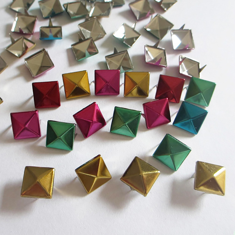 Picture of Colorful Rivets Fluorescent Color Square Claw Nails DIY Hat Nails Two-Legged Nails Square Rivets Pyramid Square Claw Buckle
