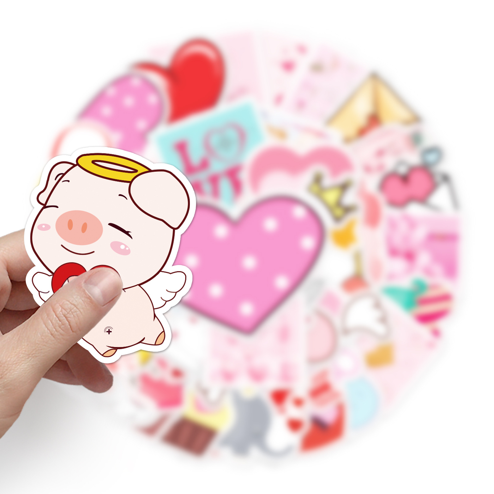 Picture of 50 cartoon ins sweet Valentine's Day love pink small fresh decoration DIY skateboard luggage stickers waterproof