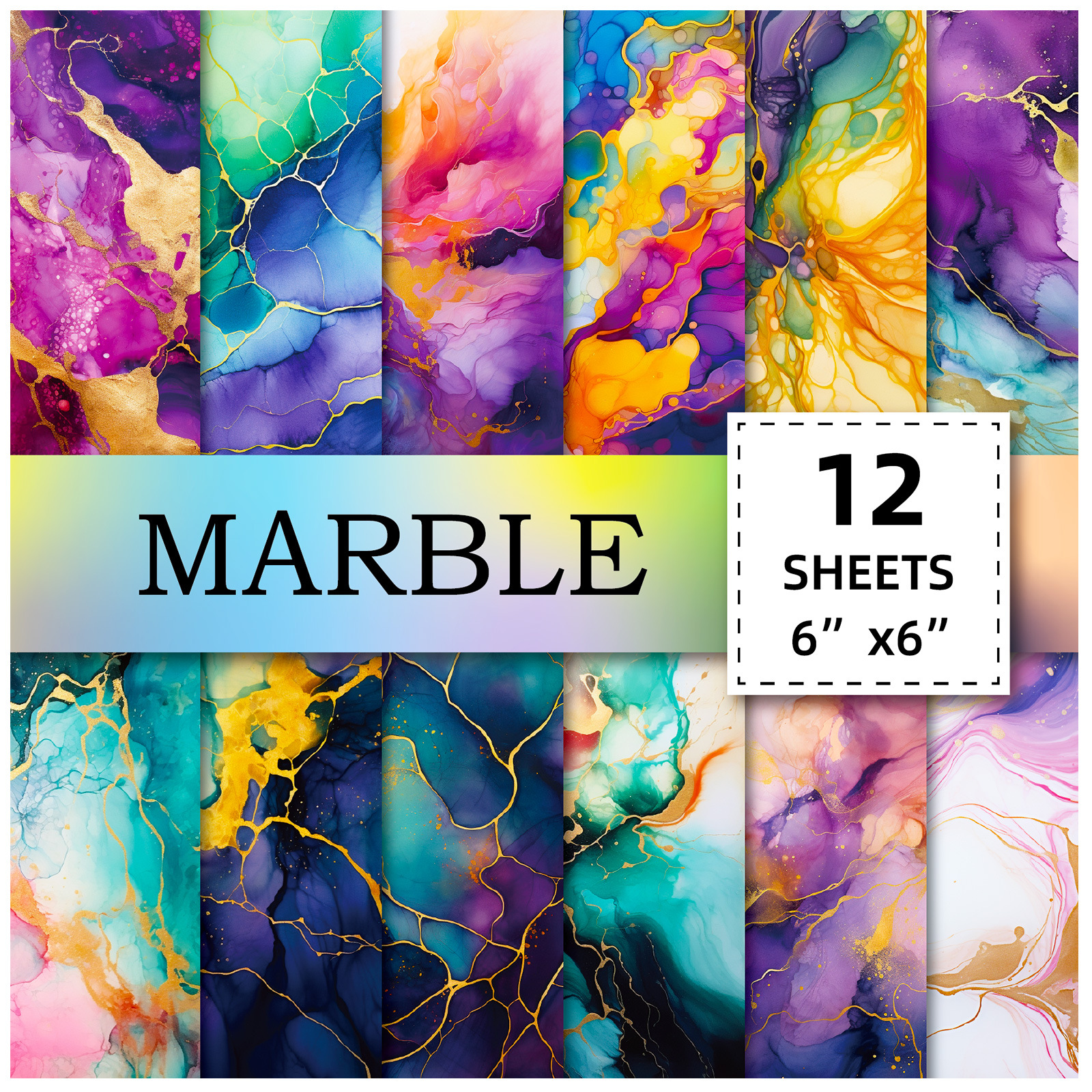 12 sheets/pack of marble gilt cross-border Amazon material paper diary hand account decoration background material paper