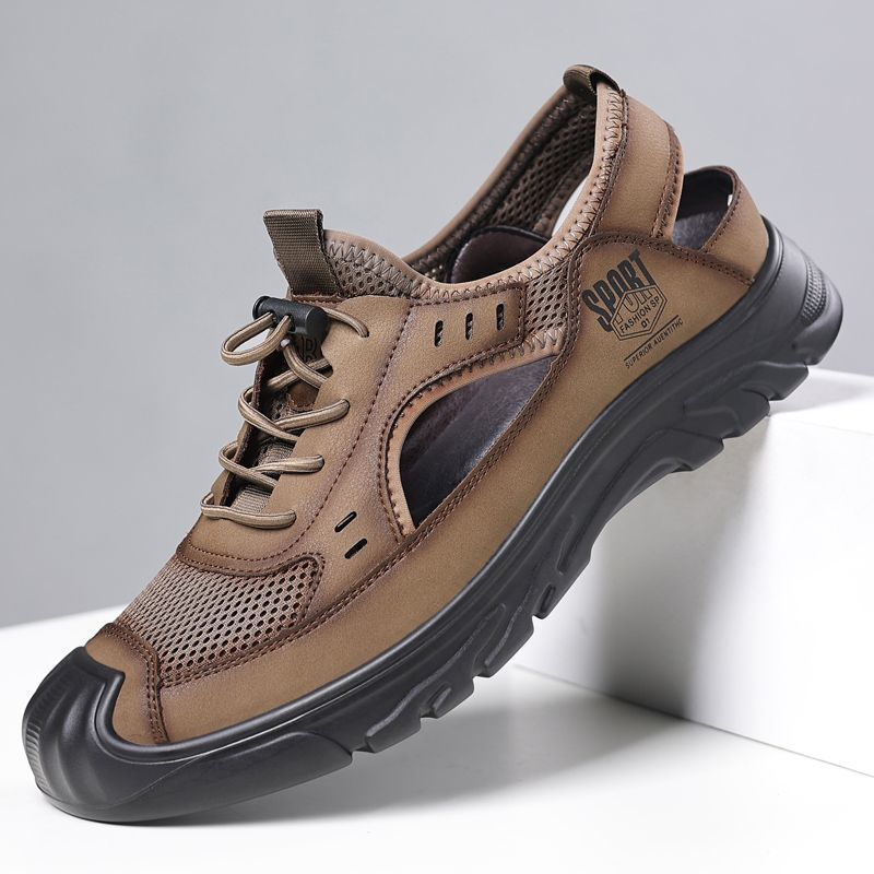Sandals men's summer new hollow wading shoes breathable mesh hole shoes soft bottom toe shoes men's cross-border wholesale