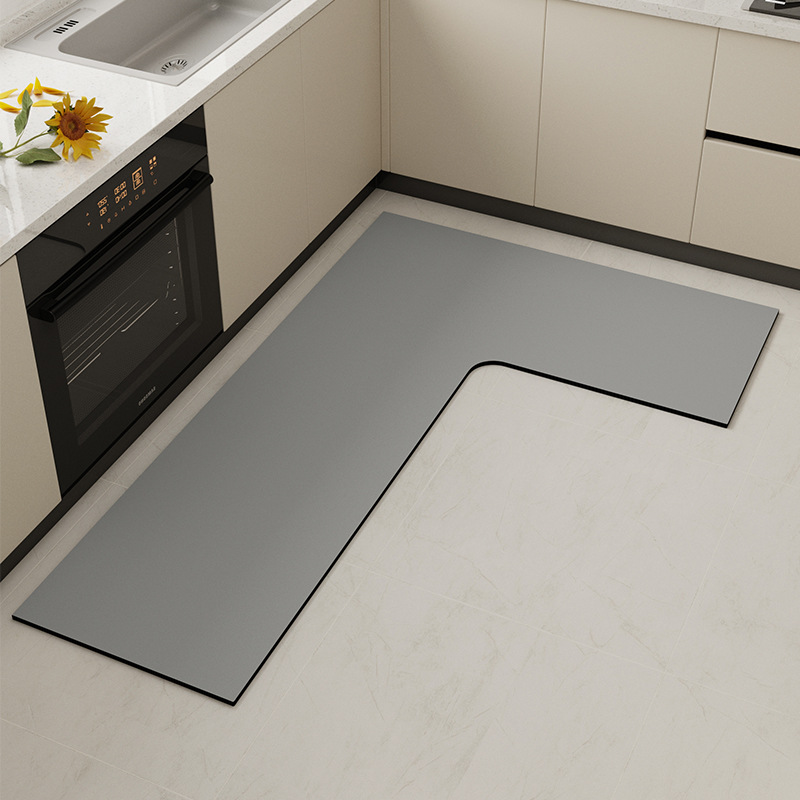 Modern high-level solid color L-shaped kitchen floor mat diatom mud water absorption oil absorption non-slip anti-drop stain-resistant special carpet