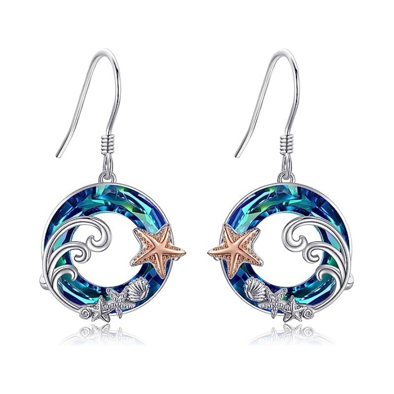Mingfei European and American Cross-border New Summer Party Beach Design Starfish Shell Round Hollow Pendant Earrings for Women