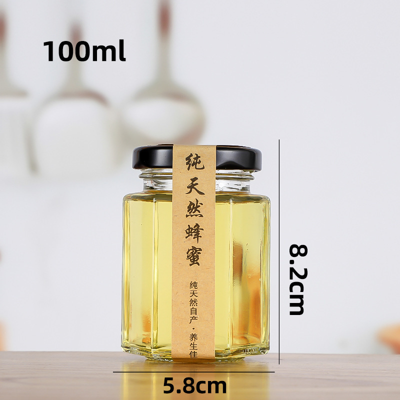 Picture of Manufacturer Hexagonal Honey Glass Bottle Foam Box with Lid Storage Bottle Sealed Transparent Jam Can Bottle Honey Jar Storage