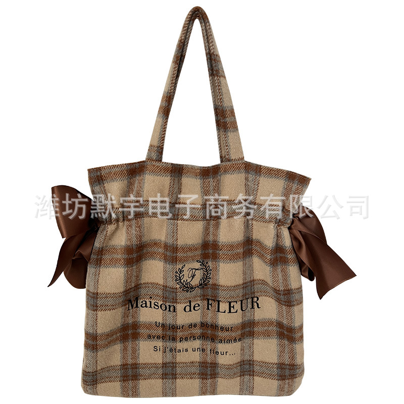 Picture of Bufan Liangpin vintage woolen plaid dance bag cute ballet girl bow shoulder bag ins
