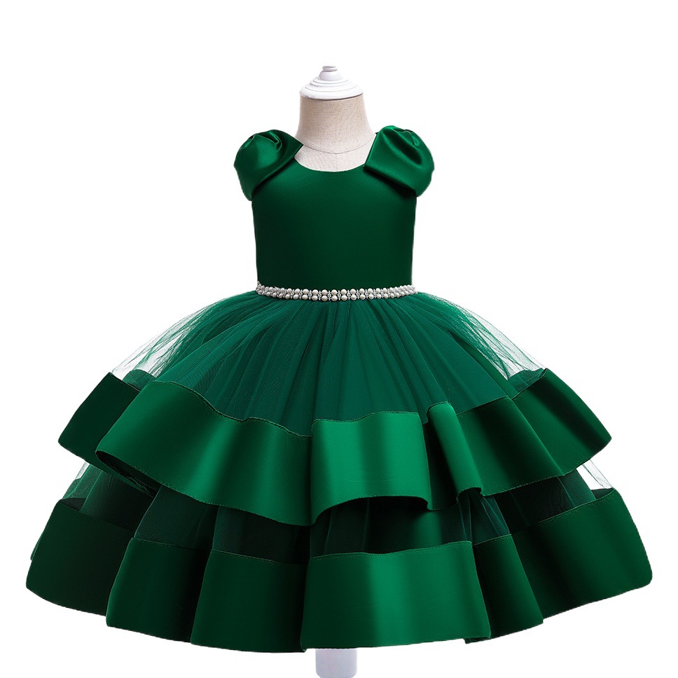 Amazon Girls Satin Beaded Princess Dress Children's Cake Mesh Dress Dress Banquet Catwalk Evening Dress