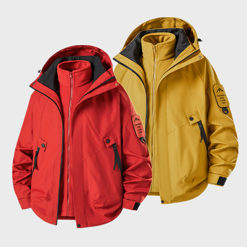 Three-In-One Jacket for Men with Customized Logo, Outdoor Couple Two-Piece Set with Velvet Lining, Group Work Clothes for Women with Printing