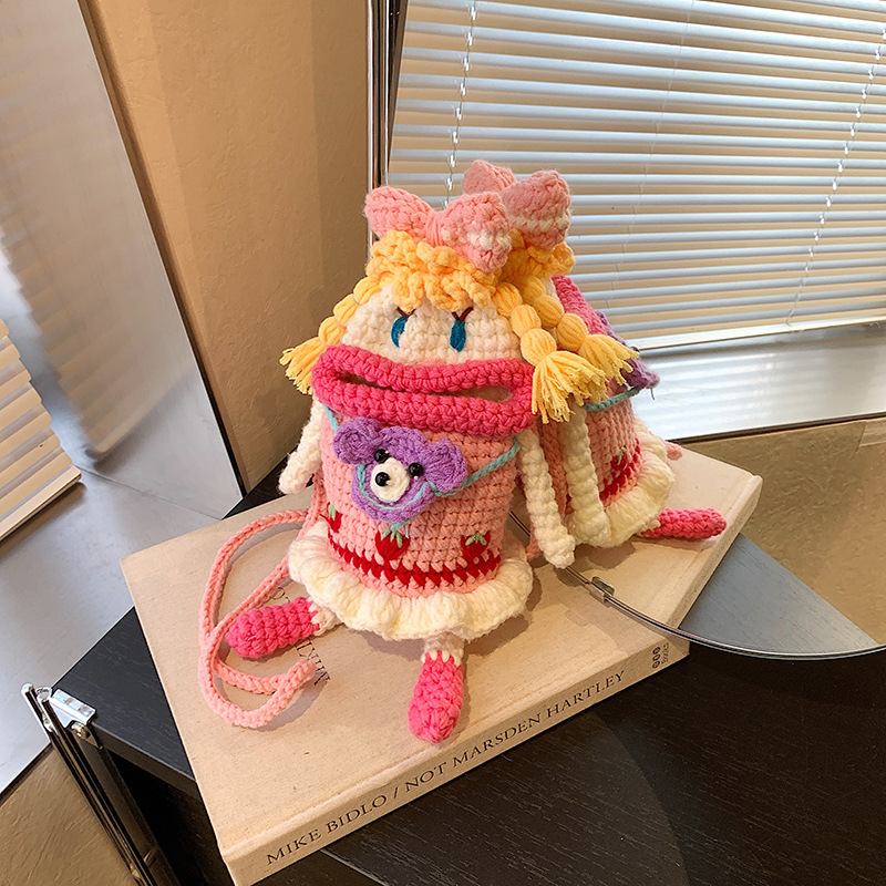 Picture of Children's Bag Autumn and Winter New Cute Wool Bag Finished Korean Hand-woven Pink Big Mouth Girl Mobile Phone Coin Purse