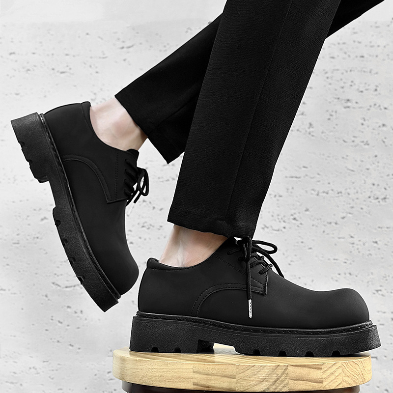 Derby shoes thick bottom men's shoes 2025 autumn new shoes low big head leather shoes youth casual shoes a generation of hair