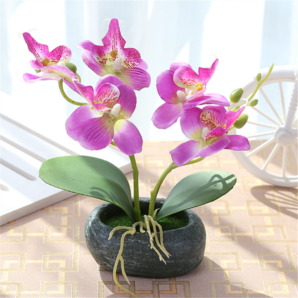 Artificial Phalaenopsis Orchid Mini Bonsai Ornament, Realistic Flower, Wholesale from Yiwu Manufacturer, Creative Home Decor Artificial Potted Plant