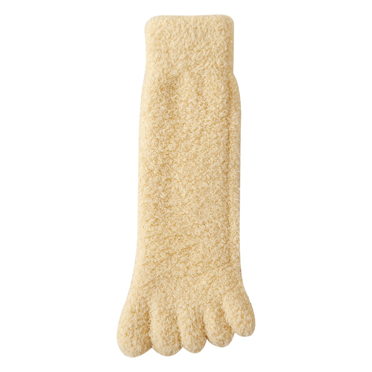 Coral fleece solid color five-finger mid-calf women's socks women's autumn and winter fleece-lined warm toe home sleep floor socks