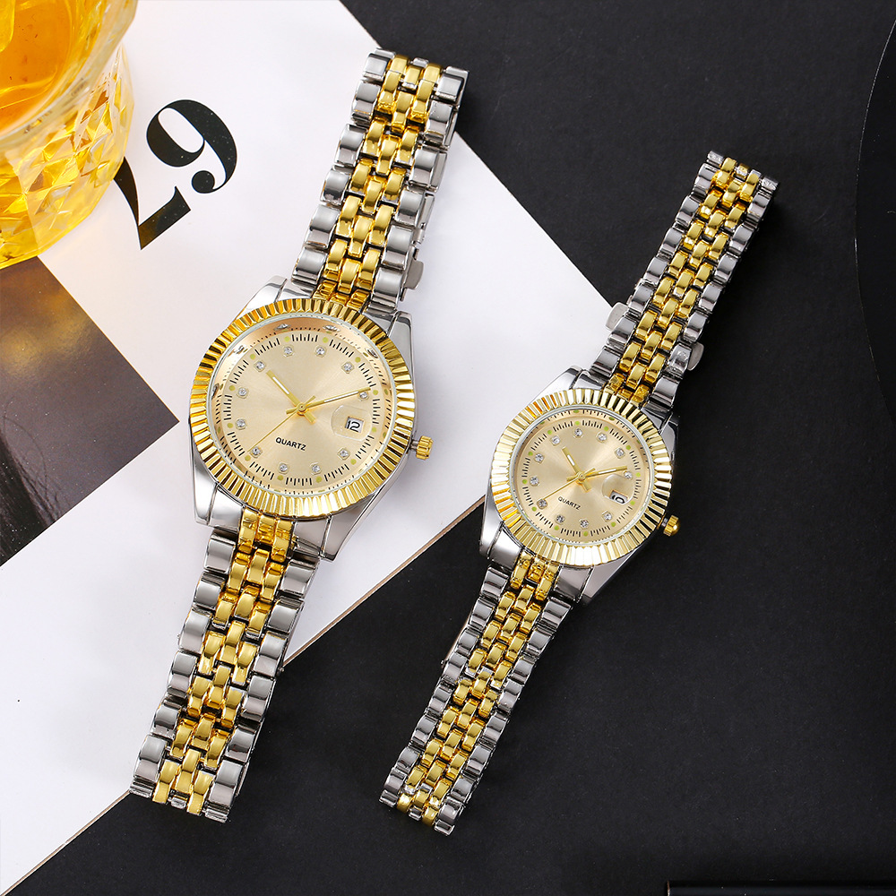 Picture of Foreign Trade Cross-border Explosions Couple's Watch Alloy Men's Calendar Business Room Gold Watch Diamond-encrusted Women's Luminous Watch
