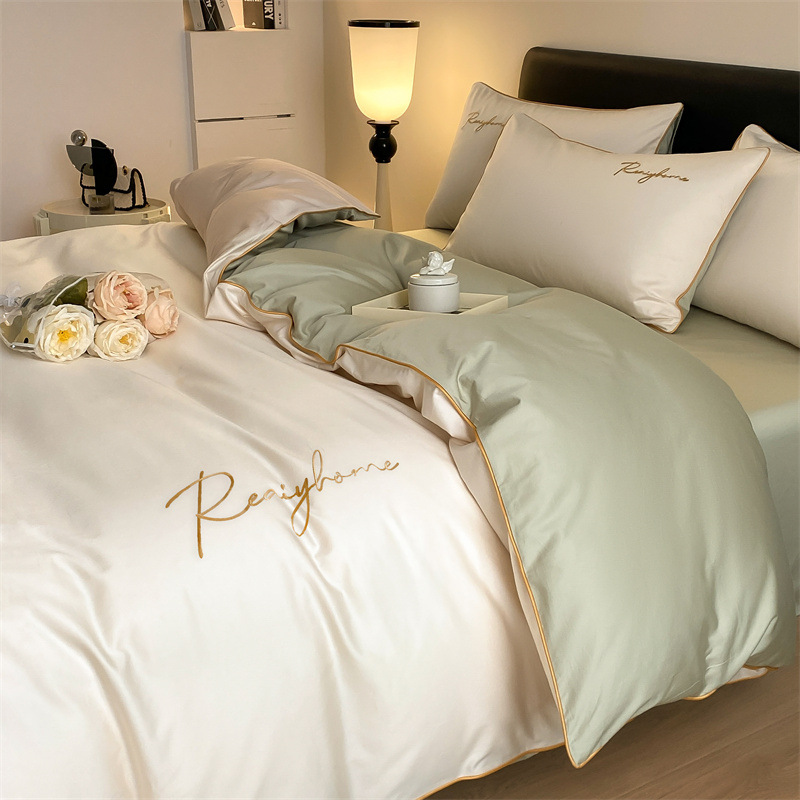 High-end Light Luxury 120 Long-staple Cotton Embroidered Four-piece Set Cotton 100 Pure Cotton Bed Sheet Bed Cover Bedding