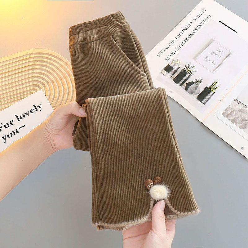 Picture of [Corduroy Composite Real Super Velvet] Girls' One-piece Velvet Pants Autumn and Winter Corduroy Girls' fleece-lined Flared Pants