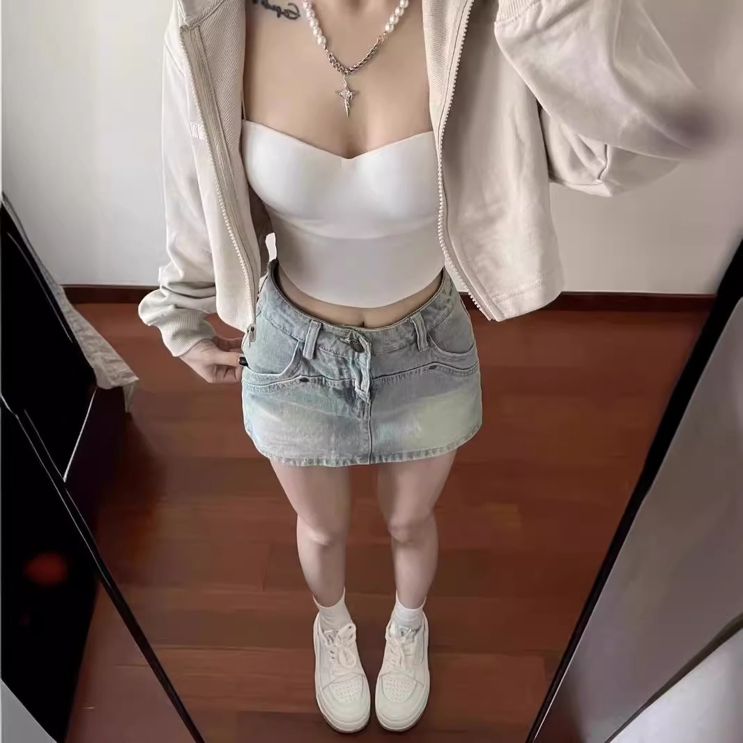 Denim Skirt Women's Summer New High Waist Slimming Spice Girls Short Skirt Pants Small A- line Hip Short Skirt