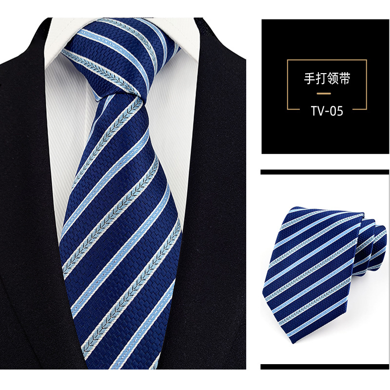 Picture of Men's Tie 8cm Hand Tie Polyester Professional Dress Interview Striped Tie Men's Red Bridegroom Wedding Tie