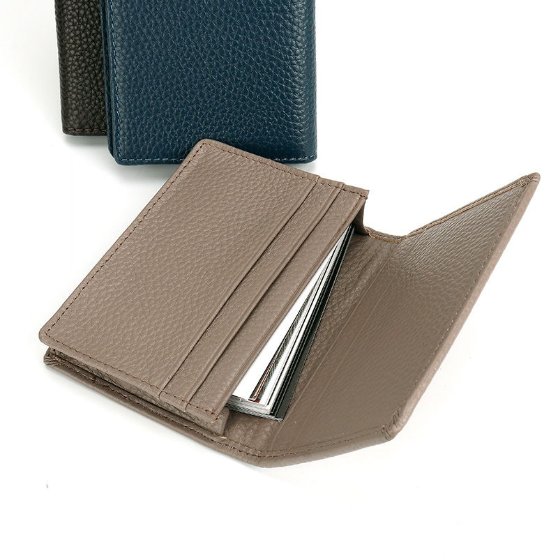 Picture of in stock wholesale genuine leather men's business card clip bag gift litchi pattern first layer cowhide business card holder 3302