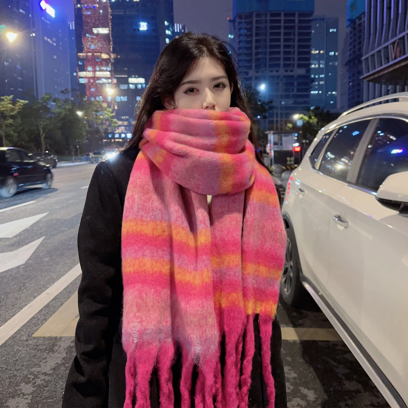 Picture of New Style Striped Mohair Plaid Scarf Women's Winter Warm Thickened Long Trendy Instagram Style Student Couple Scarf