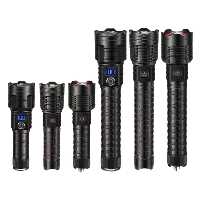 Cross-border TikTok white laser flashlight USB rechargeable outdoor zoom remote smart screen LED flashlight
