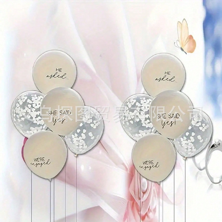 A Set of 15 Engagement Party Balloon Decorations - "He Proposed, and She Agreed!" Printed in White, Essential for a Proposal