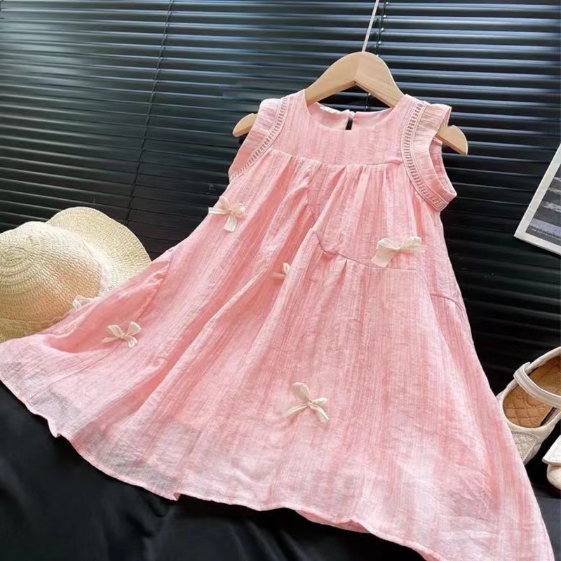 Picture of 2024 Summer New Girls' Summer Bow dress Stylish Children's Princess Dress Sleeveless Skirt
