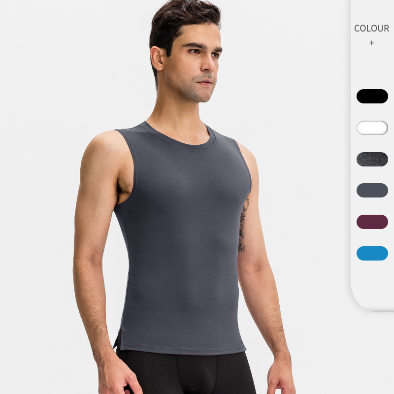 Men's Fitness Vest tight training round neck waistcoat high elastic quick-drying sports running sports top 01106