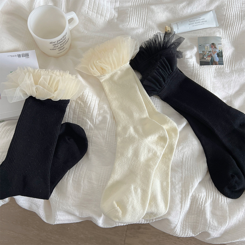 Japanese Style Socks Children's Mid-length Socks Ins Trendy Internet Popular Girl's Ballet Stacked Stacked Stocking Mesh Lace Princess Stocking