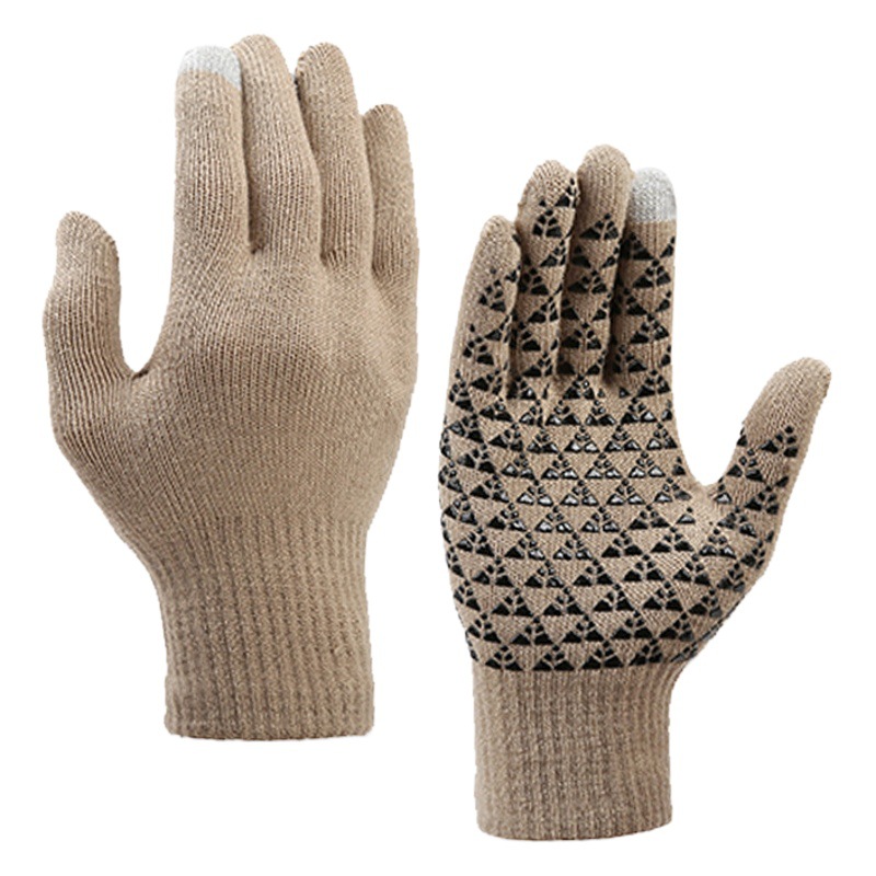 Knitted non-slip driving wool gloves men's winter touch screen mobile phone cold-proof women's five-finger riding warm gloves cross-border