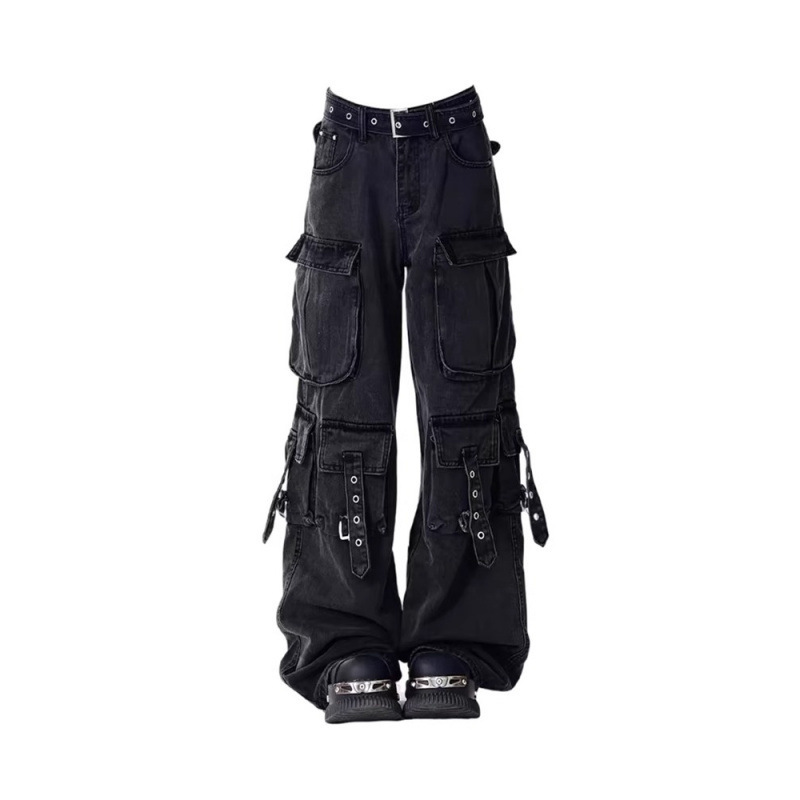 American-style WASTE-style Crane Pants Women's European and American Street Loose Retro Multi-pocket Wide-leg Jeans 2025 High Street Trendy