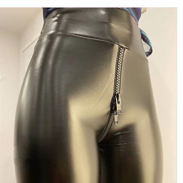 Amazon Crossing Sexy Black Matte pc Leather Open Crotch Pants for Exotic Women