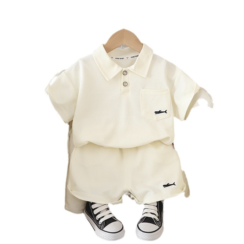 Picture of Boys Summer Short-sleeved Suit New Children Korean Handsome Boys Summer Embroidered Whale Lasel Short-sleeved Suit