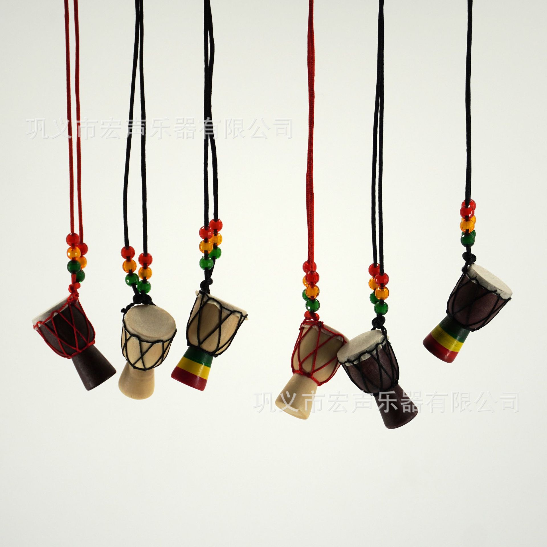 Picture of African Drum Pendant African Tambourine Necklace Jewelry Travel Gift Souvenir Solid Wood Handmade Sheepskin Sewing