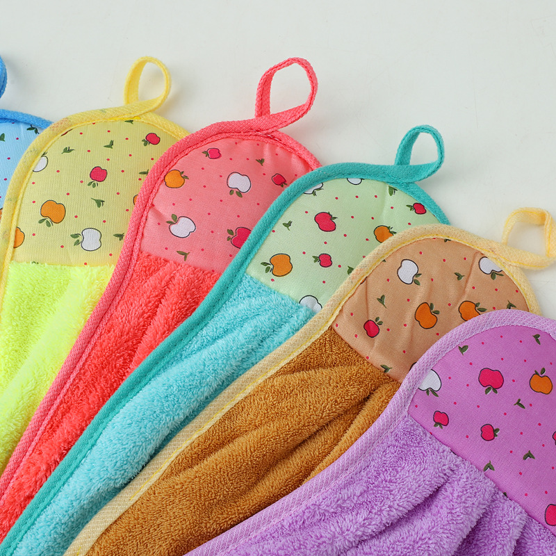 Picture of Coral Velvet Hand Towel Can Be Hung in the Kitchen, Thickened Cleaning Towel, Gift Advertising Towel