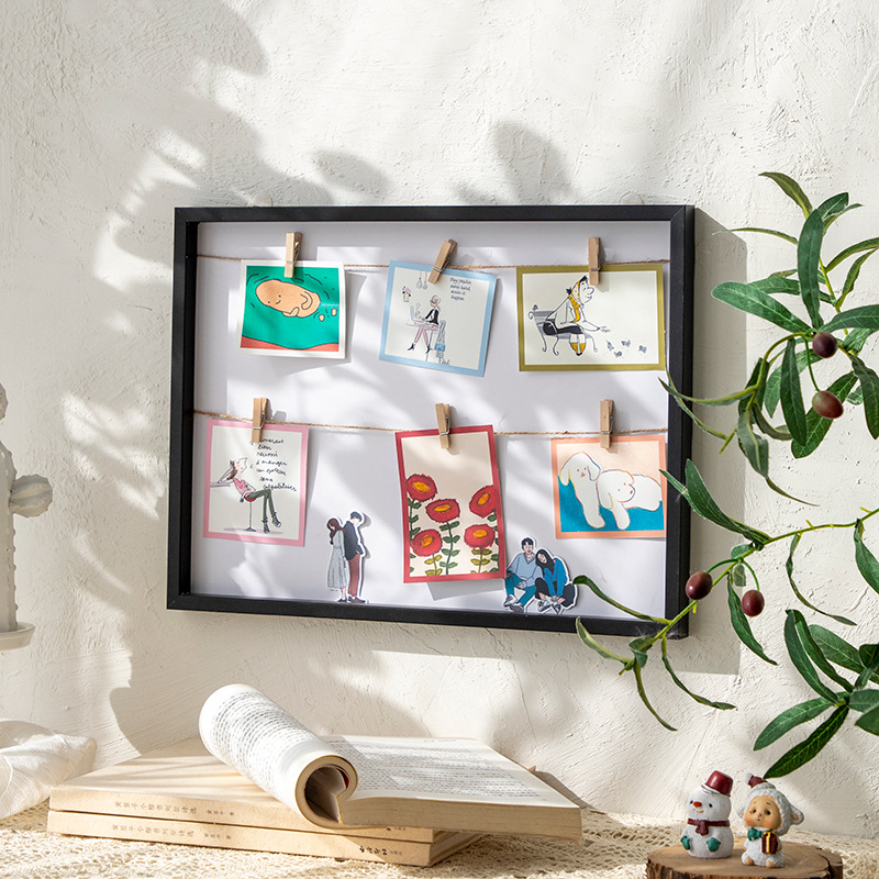 Picture of ins Wind Hemp Rope Clip Photo Frame Photo Rack Wooden Photo Wall Hanging Wall Table Combination Handmade Creative Photo Frame Wooden Clip