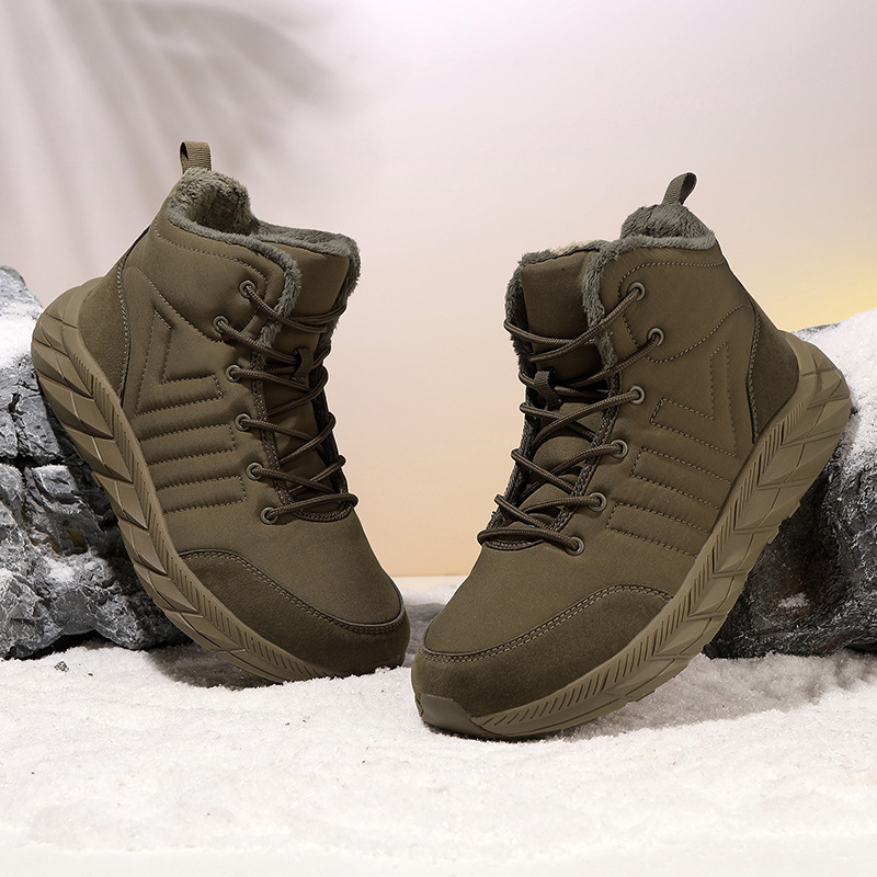 Snow boots, men's winter high-top outdoor hiking shoes, fleece cotton shoes, cross-border plus-size cold-resistant and warm sneakers