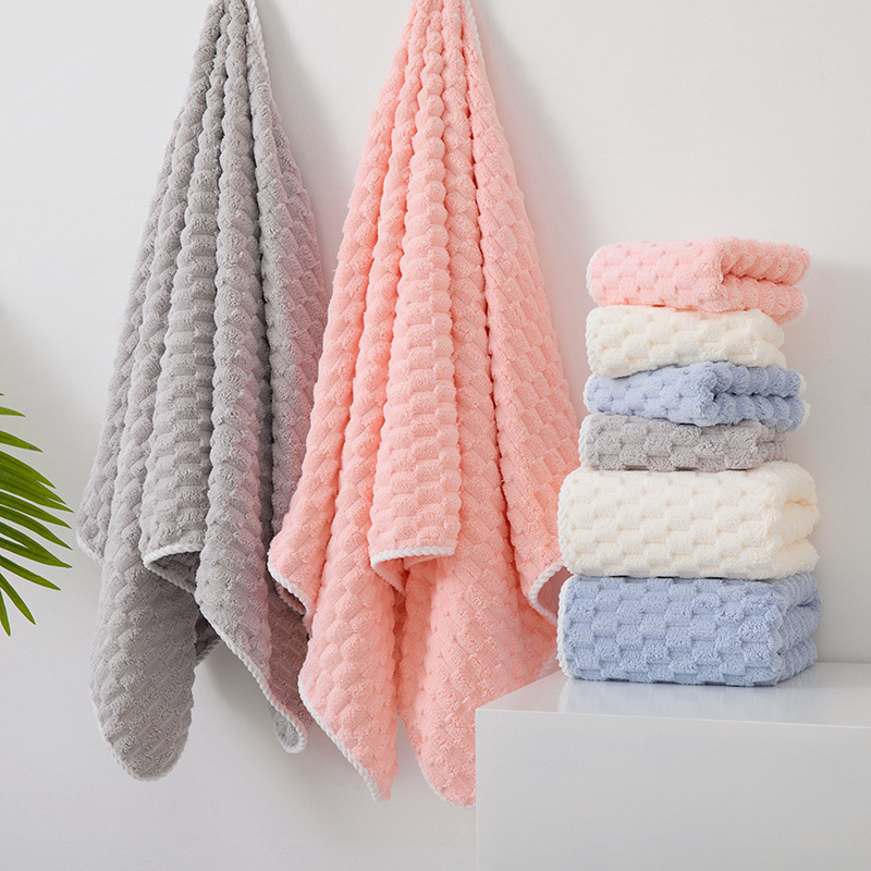 Picture of Cloud grid suit household bath towel hair drying cap absorbent quick-drying Golden Turtle velvet lint-free thick soft towel