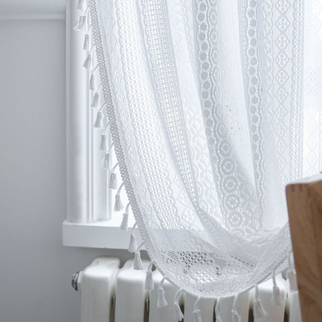 Yuman Qiyun White Jacquard Hollow Curtain Light Transmission American Country Hollow Pastoral Living Room Bay Window Art