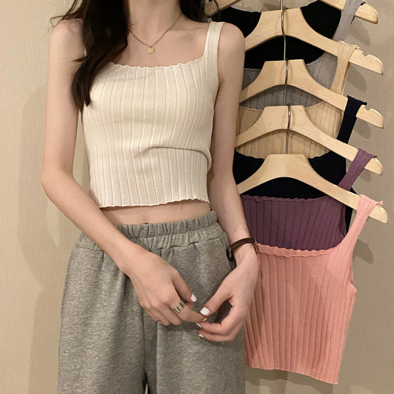 Camisole Women's Summer Thin 2024 New Slim Outer Wear Sexy Bottoming Shirt Knitted Girl Short Top