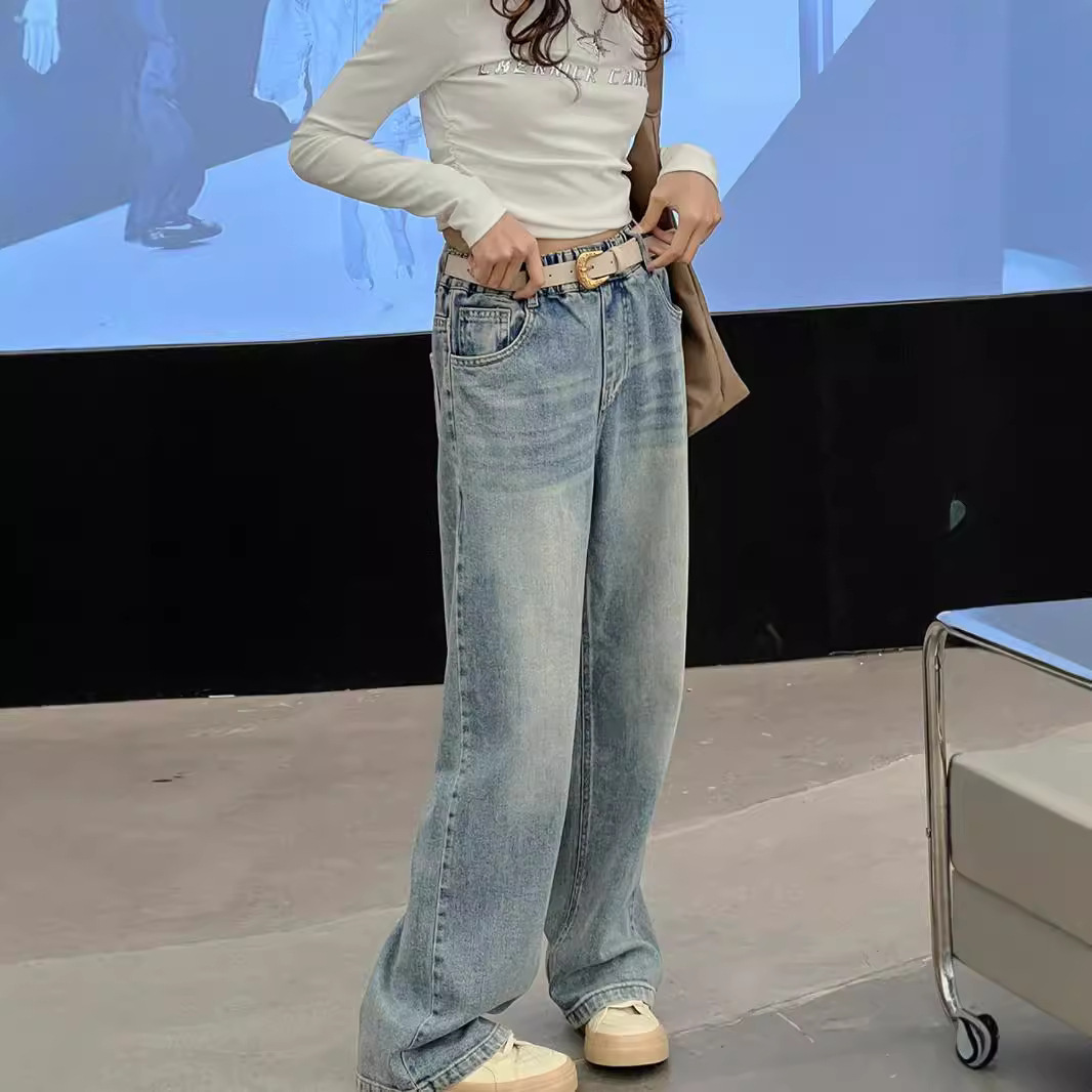 Picture of Girls' Wide Leg Pants Spring and Autumn 2024 New Autumn Children's Straight Casual Pants Big Children's Trendy Drawdown Jeans