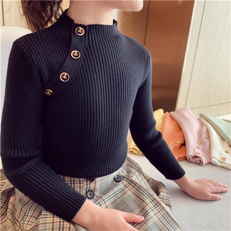 Picture of [in stock] girls' semi-high collar bottoming shirt autumn new children's sweater baby solid color all-match little girl