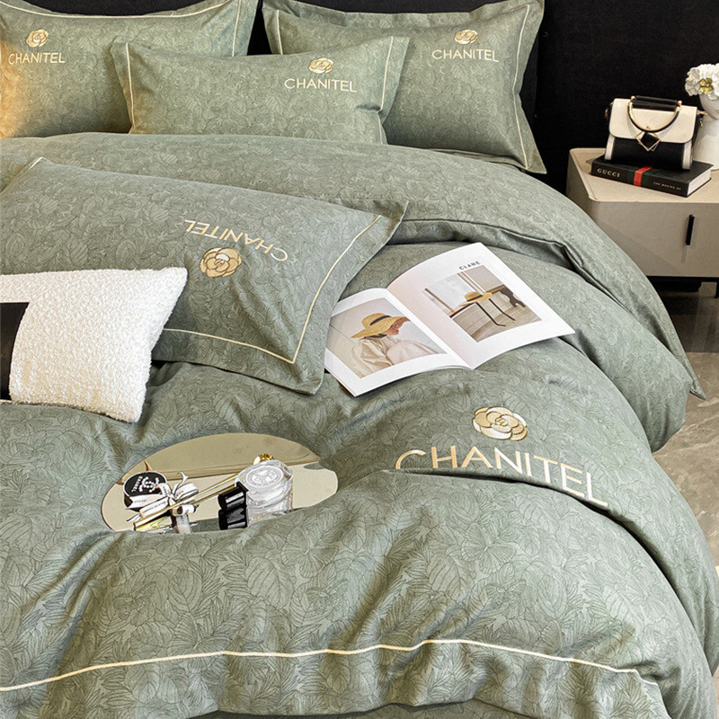 Picture of Light luxury embroidery thickened brushed bedding four-piece quilt cover quilt cover bed sheet three-piece fitted sheet factory wholesale