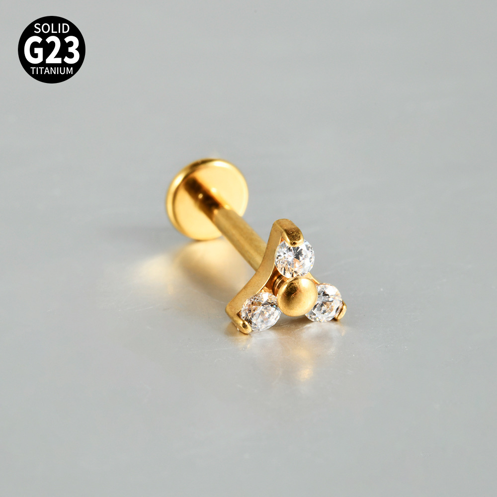 Picture of Cross-Border G23 Titanium Alloy Triangular Zirconium Lip Nail Triangular Flower Triangular Internal Thread Ear Bone Nail Piercing Jewelry