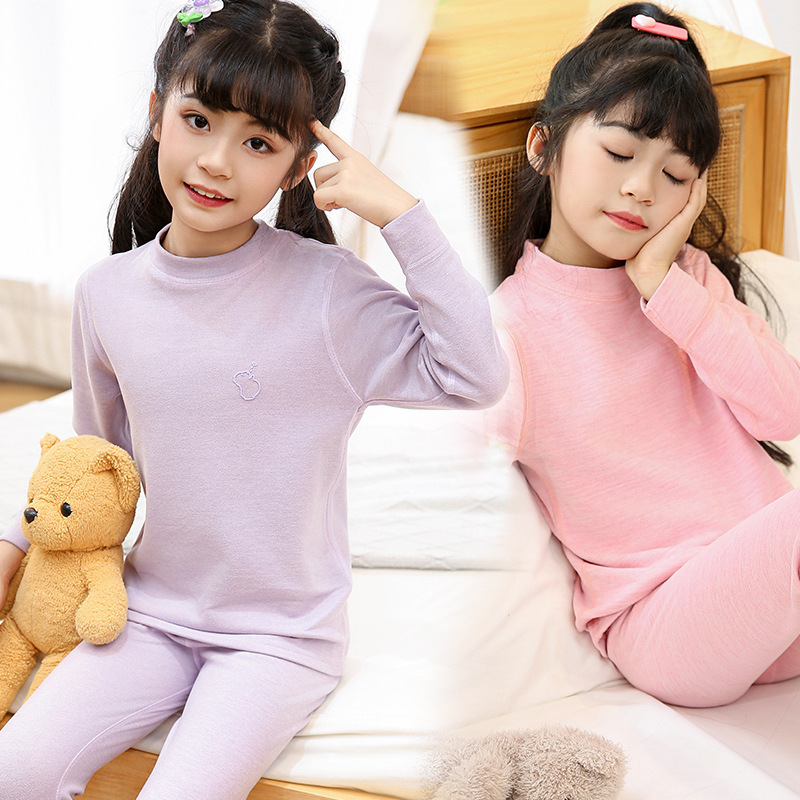 Picture of Silk wool children's autumn clothes long pants baby boys' bottoming girls' close-fitting pajamas children's thermal underwear suit