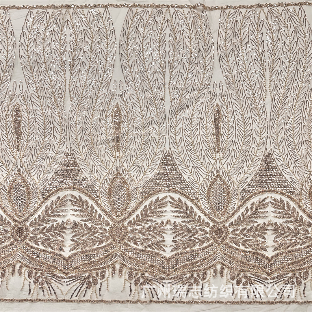 New Heavy-Duty Leaf Bead Tube Sequin Embroidery Fabric African Beaded Dress Wedding Lace Fabric