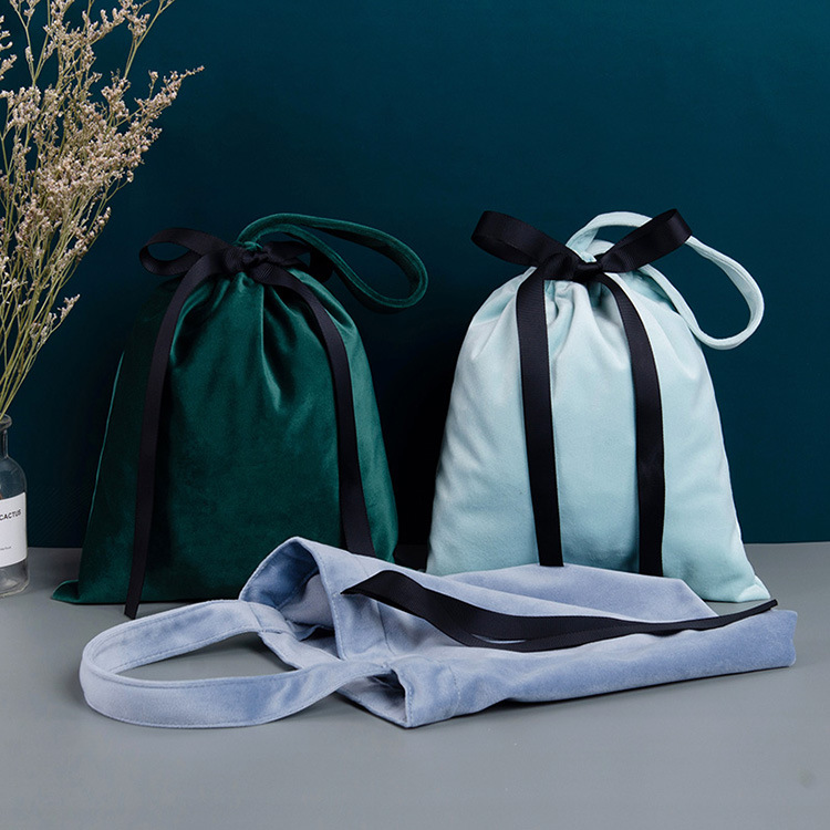 ins light luxury style blank drawstring silk velvet bag drawstring bag travel portable cosmetics portable flannel storage bag