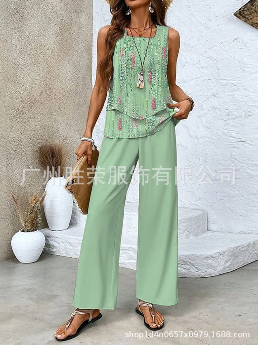 2025 new in stock cross-border foreign trade Europe and the United States women's independent station selling sleeveless double layer vest pants suit