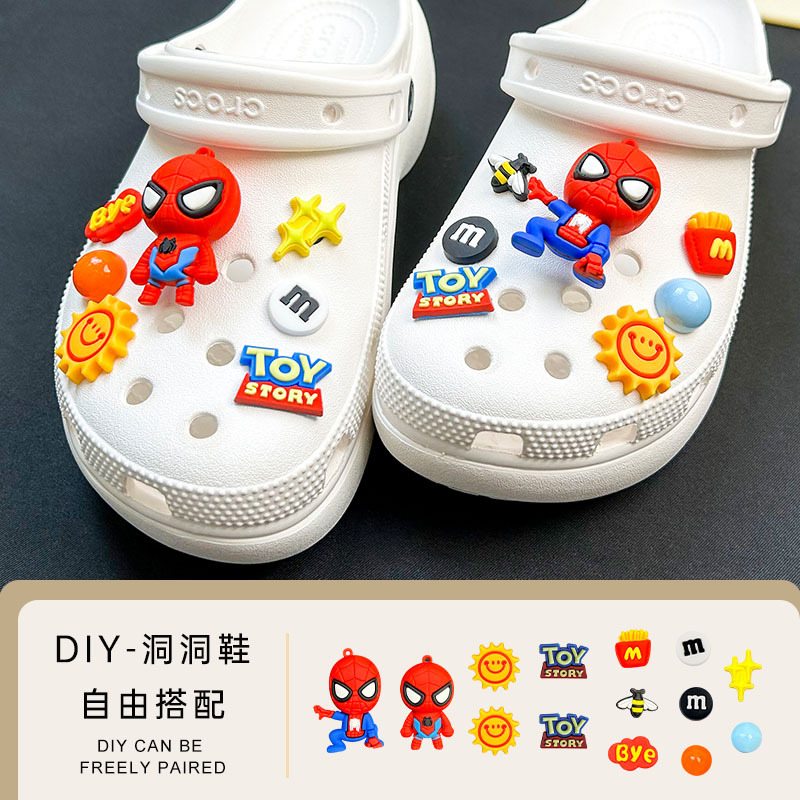 [spiderman series] hole shoes shoes flower detachable diy cartoon accessories high sense shoe buckle in stock